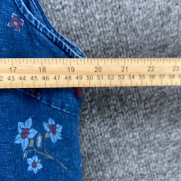 Requirements Dress Size L Blue Floral Linen Metal Button Up Peasant Ranch Farm - Picture 7 of 8